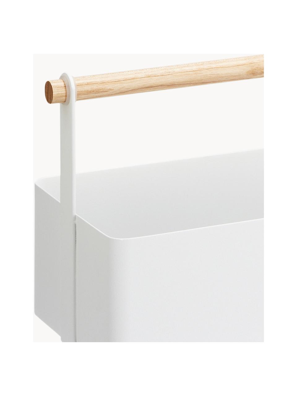 Cesta Tosca, Caja: acero, pintado, Asa: madera, Blanco, madera clara, An 29 x Al 16 cm