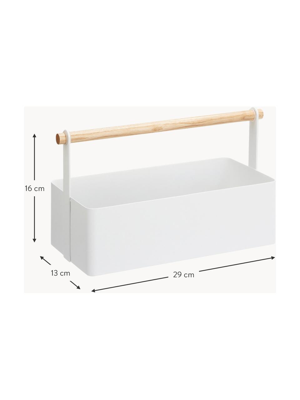 Cesta Tosca, Caja: acero, pintado, Asa: madera, Blanco, madera clara, An 29 x Al 16 cm