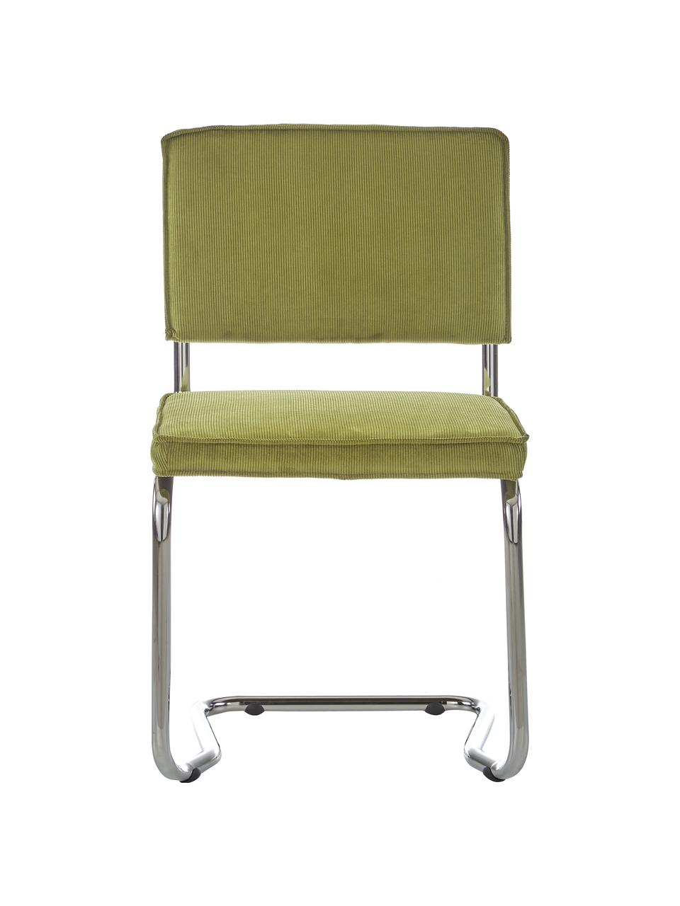 Sedia cantilever in velluto a coste Kink, Rivestimento: velluto a coste (88% nylo, Struttura: metallo, cromato, Velluto a coste verde, cromato, Larg. 48 x Prof. 48 cm
