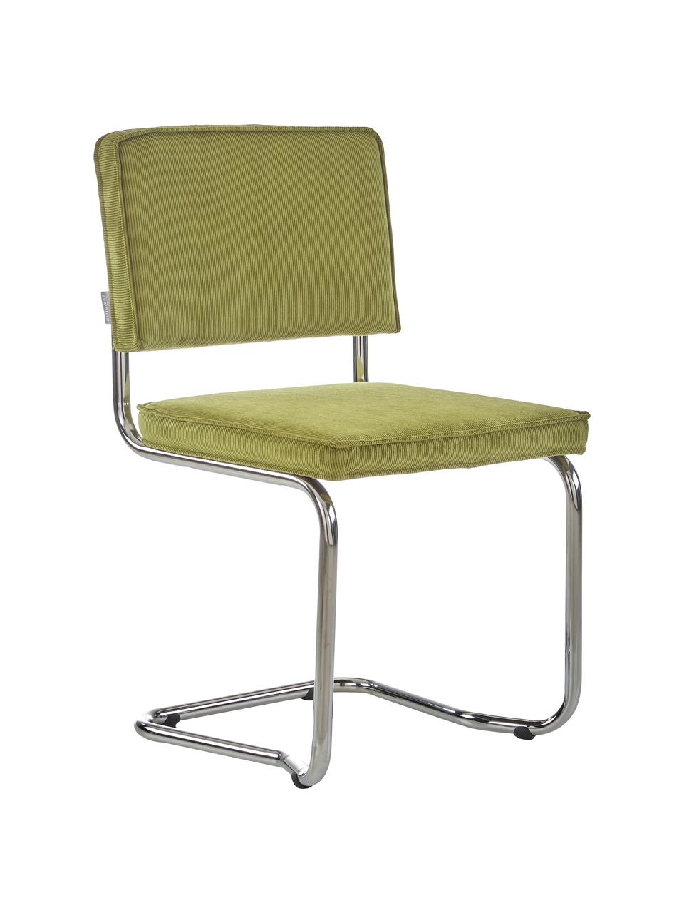 Kordsamt-Freischwinger Kink in Olive, Bezug: Kordsamt (88% Nylon, 12% , Rahmen: Metall, verchromt, Cord Grün, Chromfarben, B 48 x T 48 cm