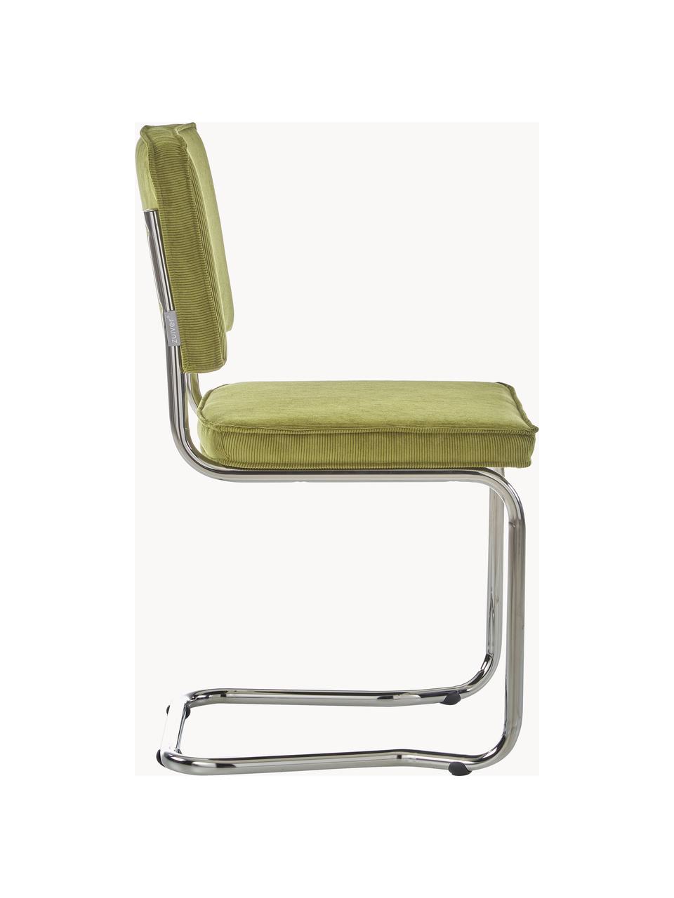 Manšestrová konzolová židle Kink, Světle zelená, chromová, Š 48 cm, H 48 cm