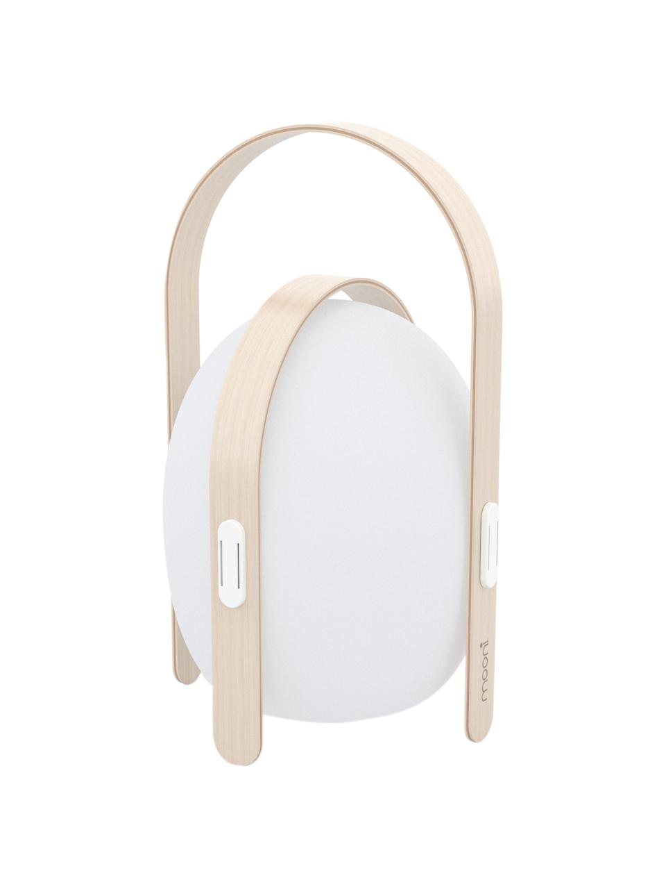 Lámpara LED para exterior Ovo, portátil, Pantalla: plástico, Estructura: madera de olmo con chapa , Blanco, beige, Ø 24 x Al 39 cm