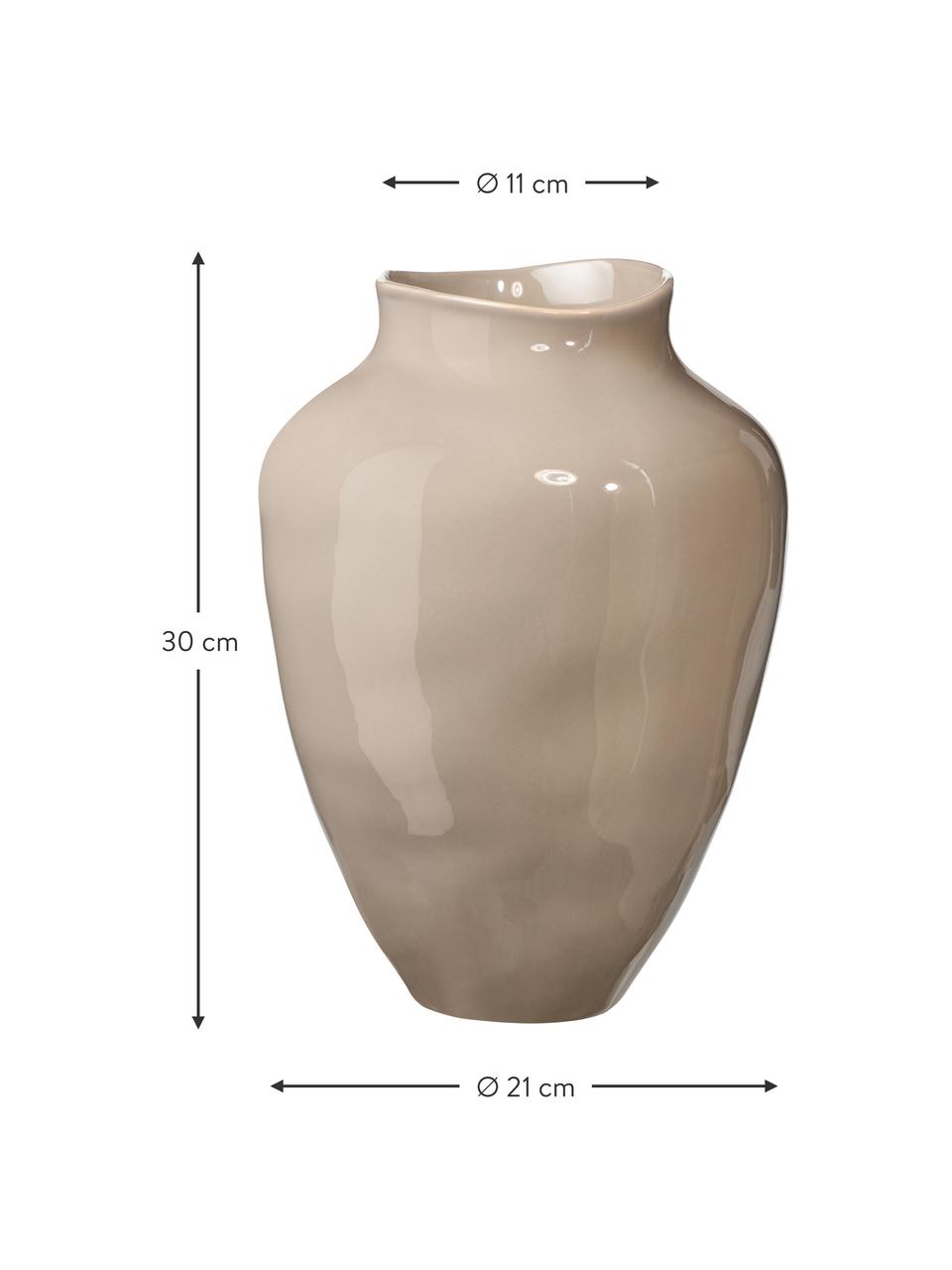 Ručně vyrobená váza Latona od Isabelle Hartmann, Kamenina, Taupe, lesklá, Š 21 cm, V 30 cm