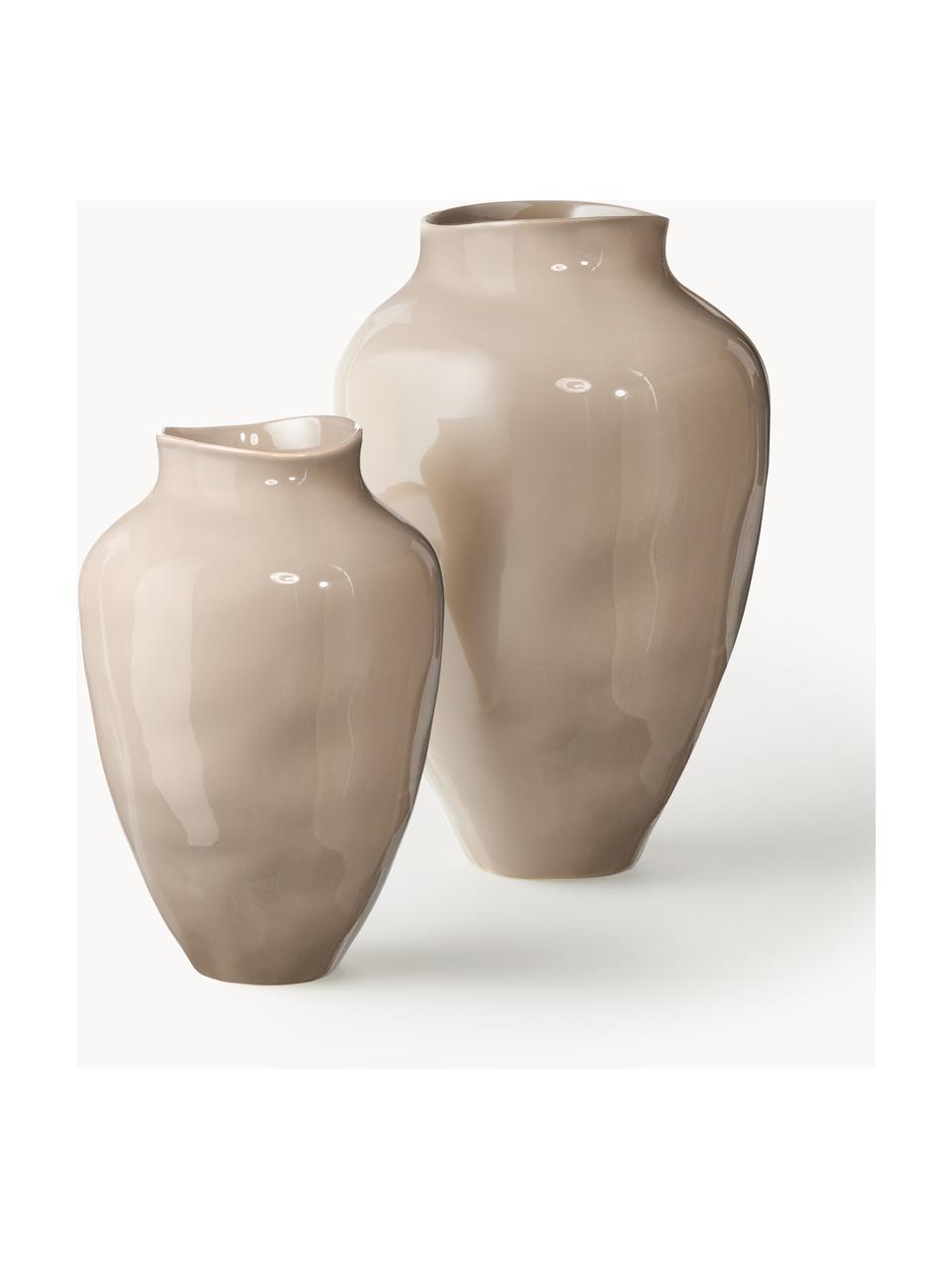 Handgefertigte Vase Latona, H 30 cm, Steingut, Beige, Ø 21 x H 30 cm