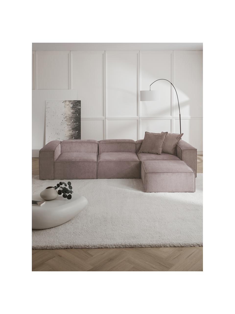 Canapé modulable 4 places velours côtelé avec pouf Lennon, Velours côtelé brun, larg. 327 x prof. 207 cm