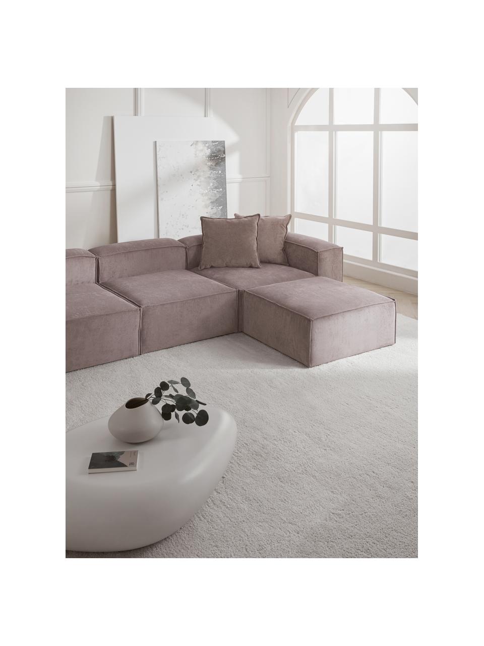 Sofa modułowa ze sztruksu z pufem Lennon (4-osobowa), Tapicerka: sztruks (92% poliester, 8, Stelaż: lite drewno sosnowe z cer, Nogi: tworzywo sztuczne, Brązowy sztruks, S 327 x G 207 cm