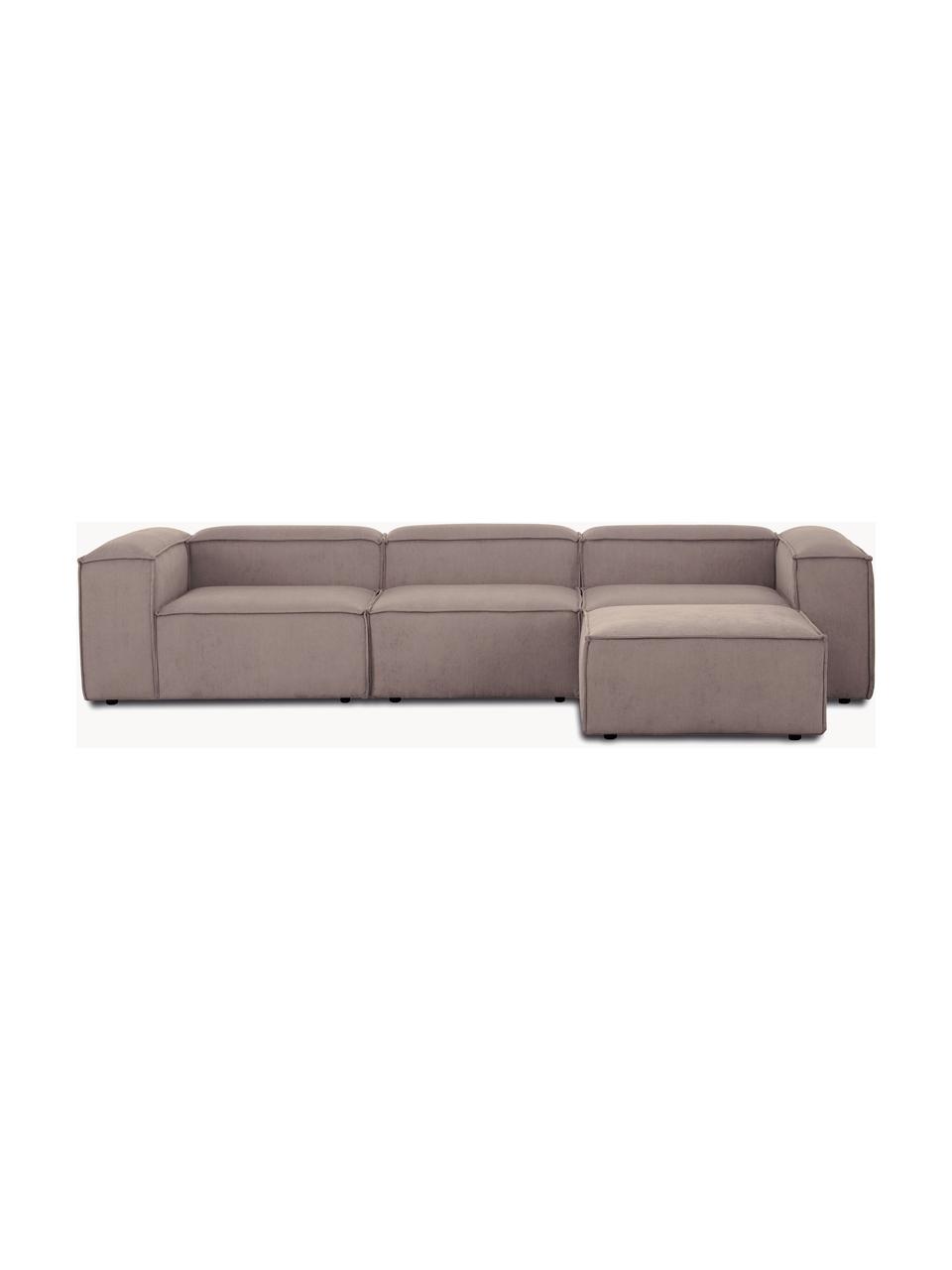 Modulares Sofa Lennon (4-Sitzer) aus Cord mit Hocker, Bezug: Cord (92 % Polyester, 8 %, Gestell: Massives Kiefernholz, Spe, Cord Taupe, B 327 x T 207 cm