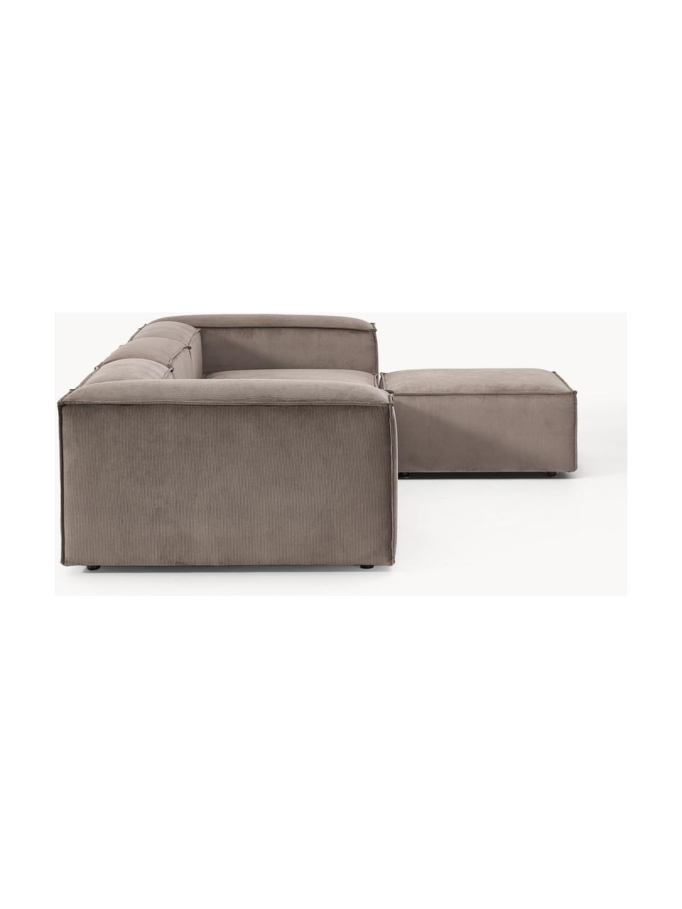 Modulaire bank Lennon (4-zits) van corduroy met kruk, Bekleding: corduroy (92% polyester, , Frame: massief grenenhout, multi, Poten: kunststof Dit product is , Corduroy taupe, B 327 x H 207 cm