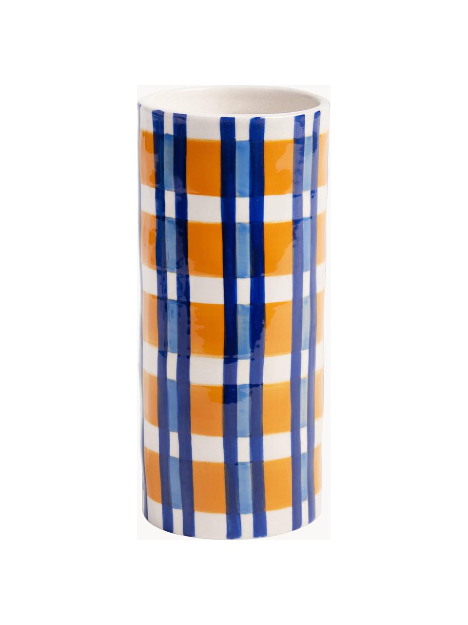 Vaso in porcellana fatto a mano Clash, alt. 18 cm, Porcellana, Arancione, tonalità blu, bianco latte, Ø 8 x Alt. 18 cm