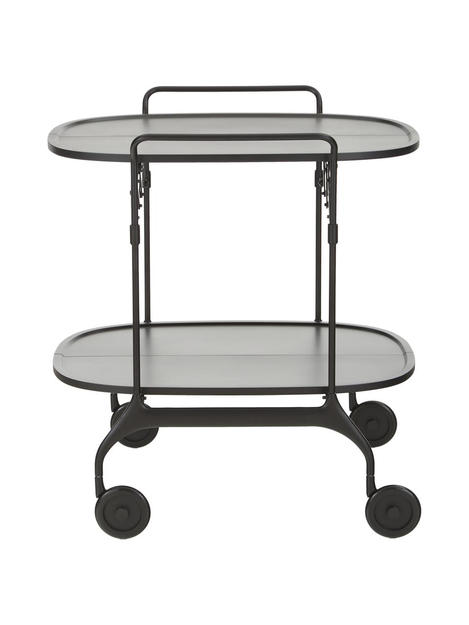 Carrello di servizio in metallo Gastone, Struttura: metallo laccato, Ripiani: nylon, rinforzato con fib, Nero, Larg. 68 x Alt. 70 cm