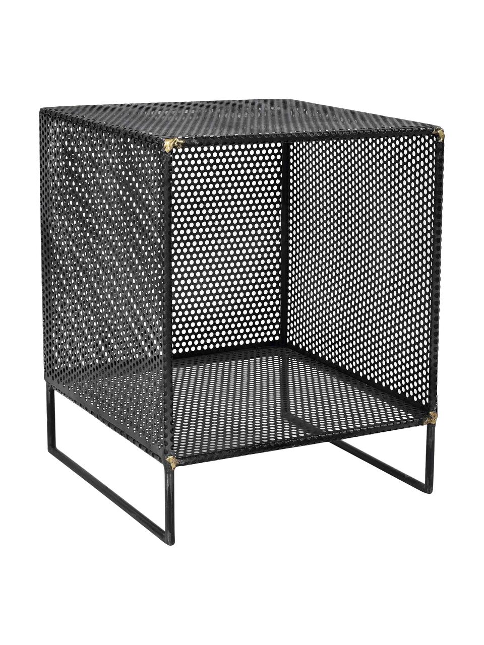 Stolik pomocniczy z metalu Loft, Metal, grubo perforowany z odsłoniętymi mosiężnymi spoinami, Czarny, S 40 x W 50 cm