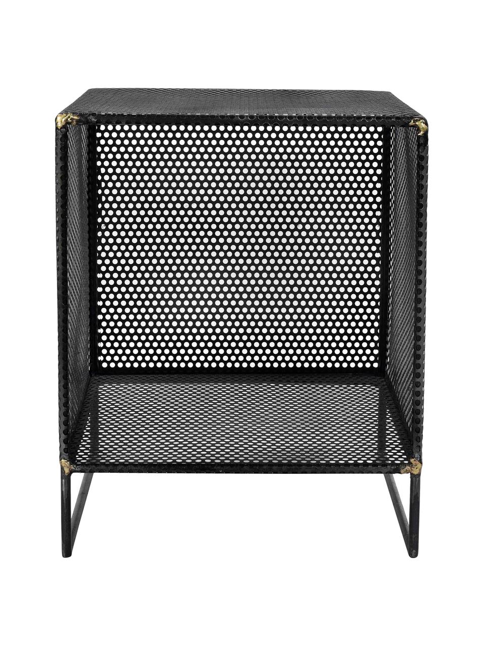 Stolik pomocniczy z metalu Loft, Metal, grubo perforowany z odsłoniętymi mosiężnymi spoinami, Czarny, S 40 x W 50 cm