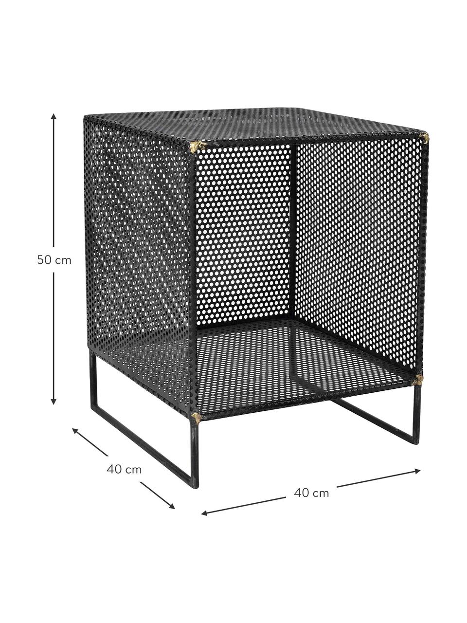 Beistelltisch Loft aus Metall, Metall, grob perforiert mit freiliegenden Messingschweißnähten, Schwarz, 40 x 50 cm