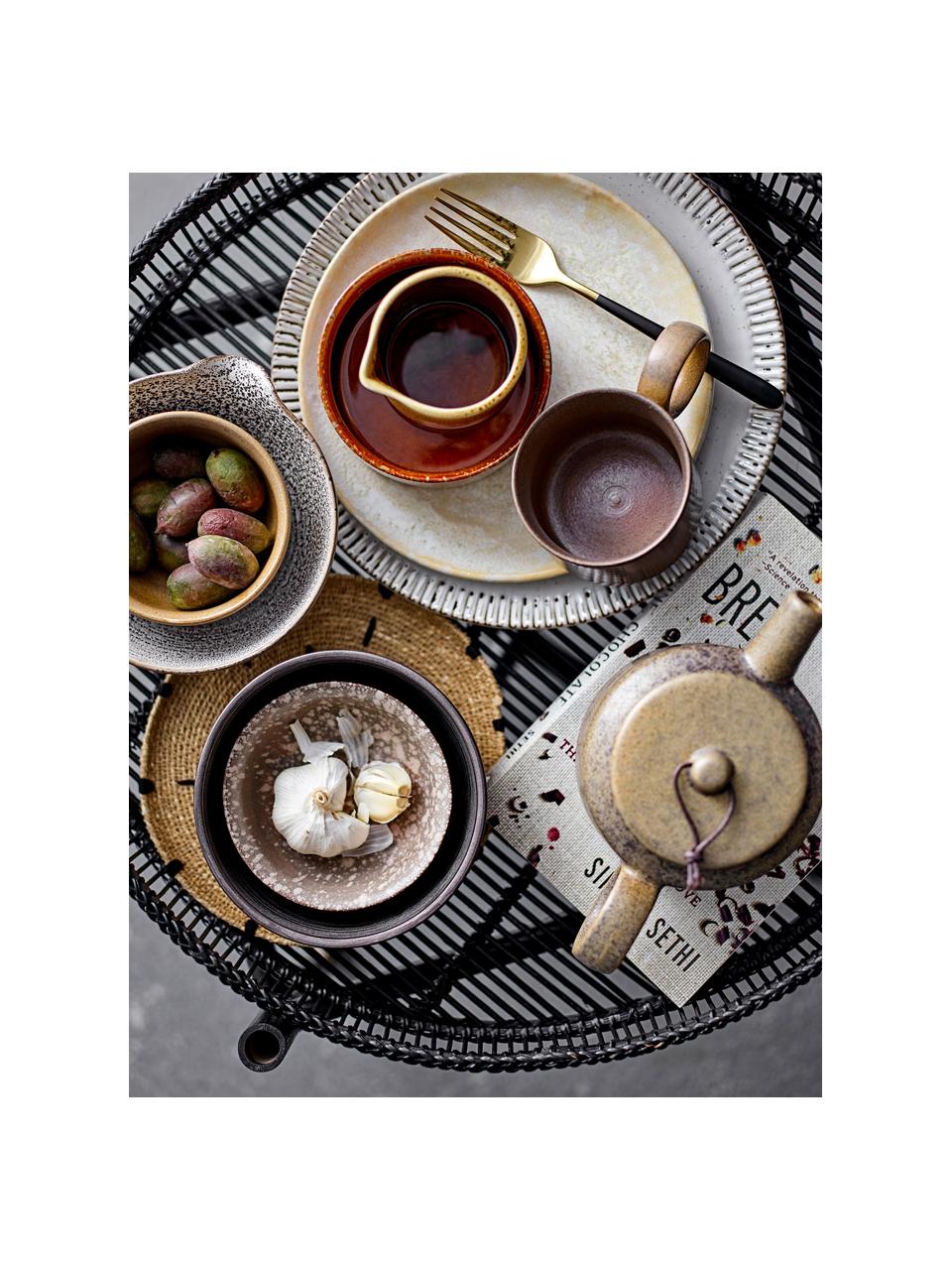 Handgemaakte dinerborden Thea met reactief glazuur en groefreliëf, 4 stuks, Keramiek, Crèmekleurig, gespikkeld, Ø 27 cm