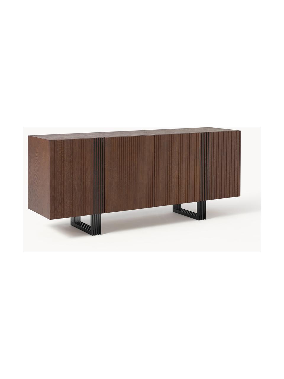 Credenza in legno Ross, Gambe: metallo Questo prodotto è, Legno di quercia laccato marrone scuro, Larg. 180 x Alt. 75 cm