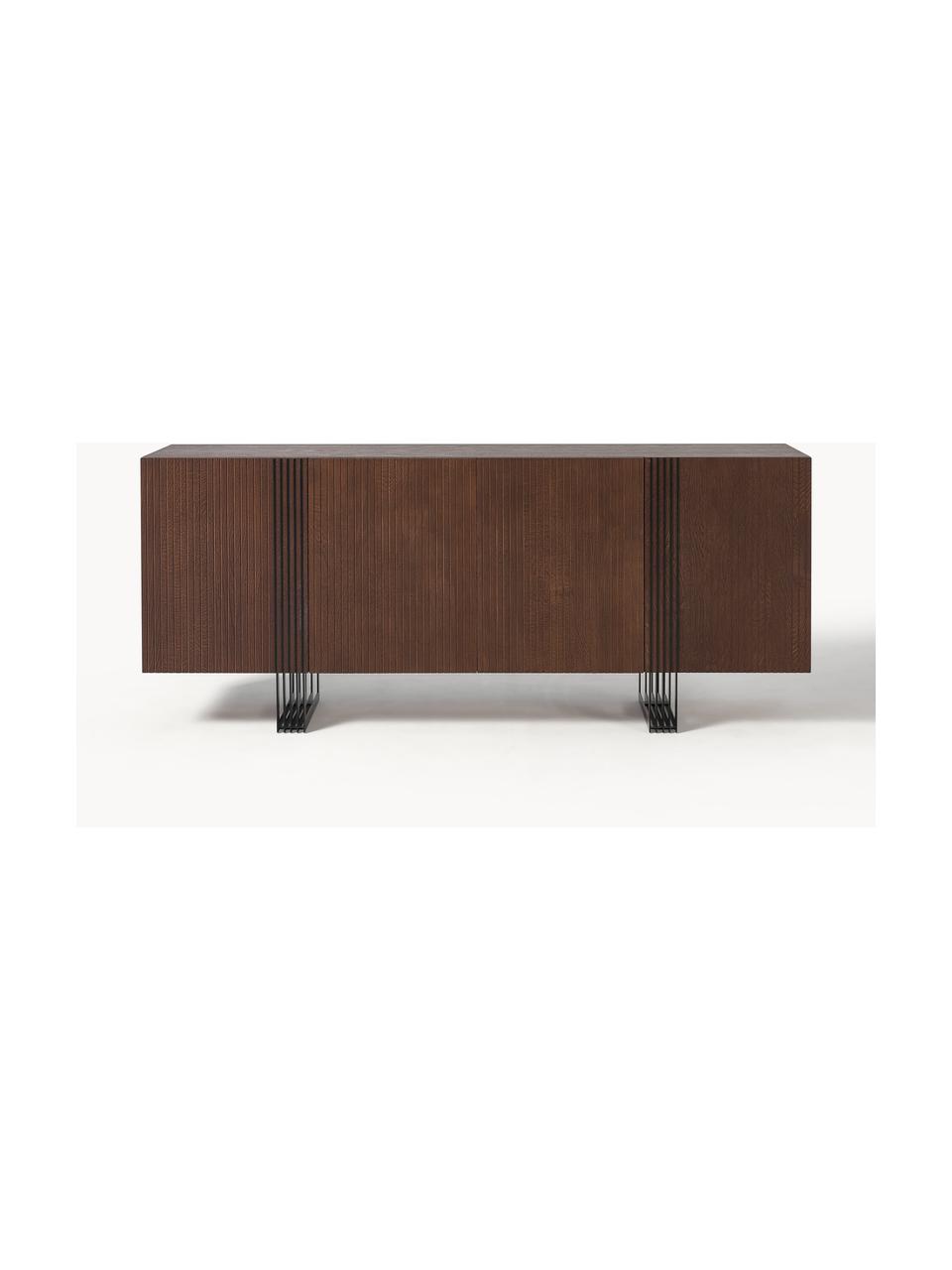 Credenza in legno Ross, Gambe: metallo Questo prodotto è, Legno di quercia laccato marrone scuro, Larg. 180 x Alt. 75 cm