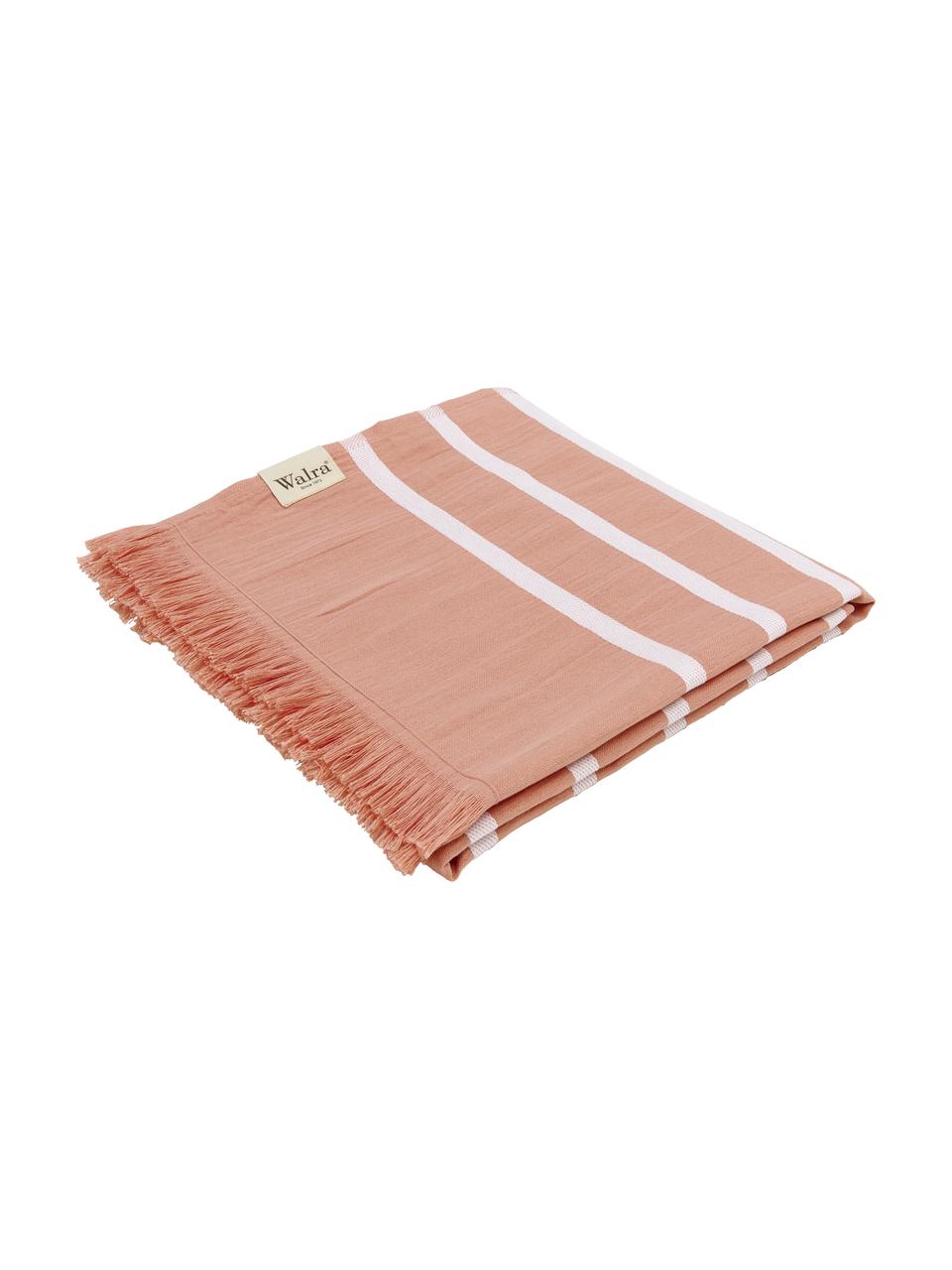 Telo fouta a righe Filena, 100% cotone, Rosso terracotta, bianco, Larg. 100 x Lung. 180 cm