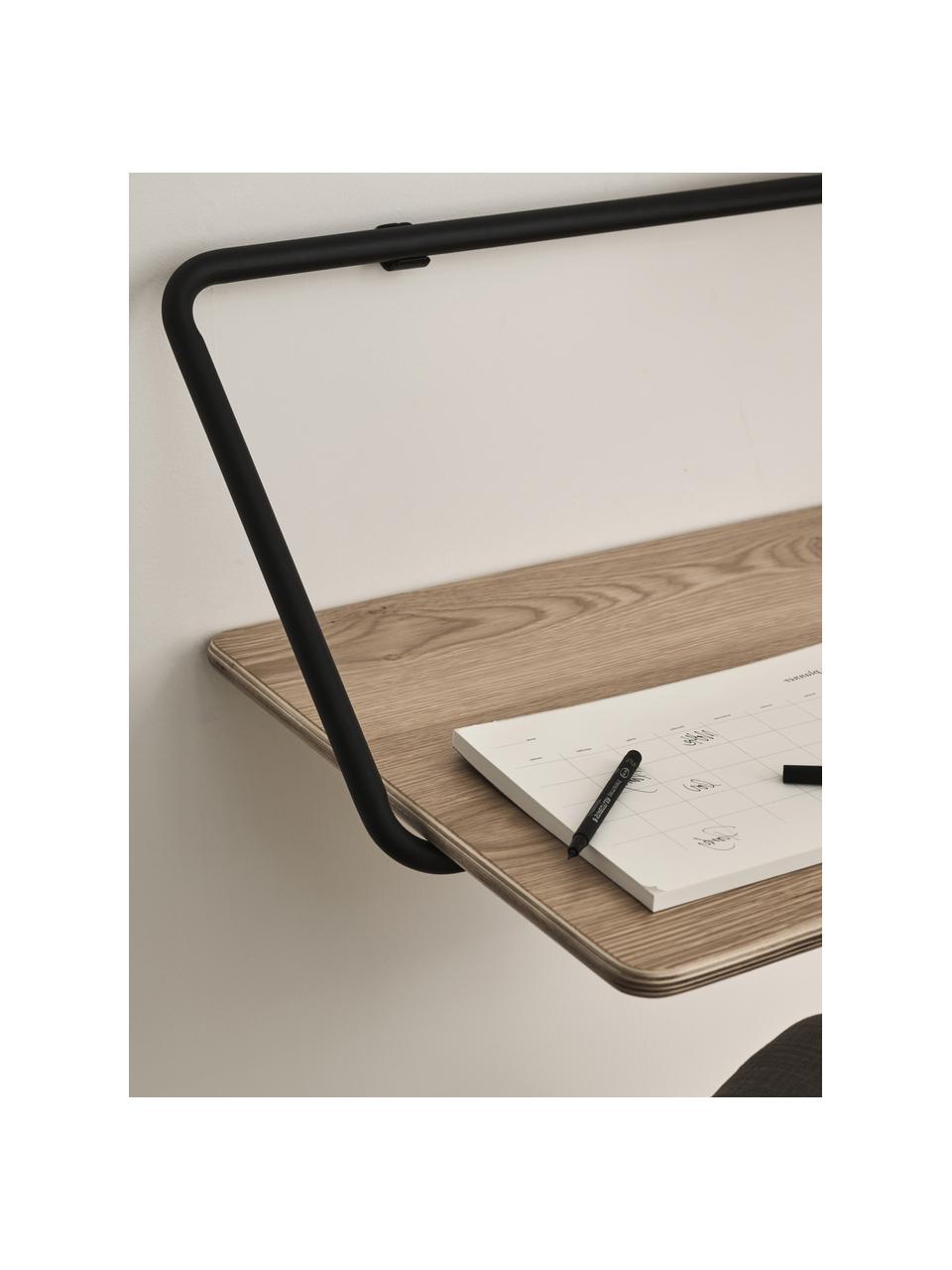 Wand bureau Penny van hout in zwart, Tafelblad: multiplex, essenhoutfinee, Frame: gepoedercoat metaal, Multiplex, B 100 cm x D 50 cm