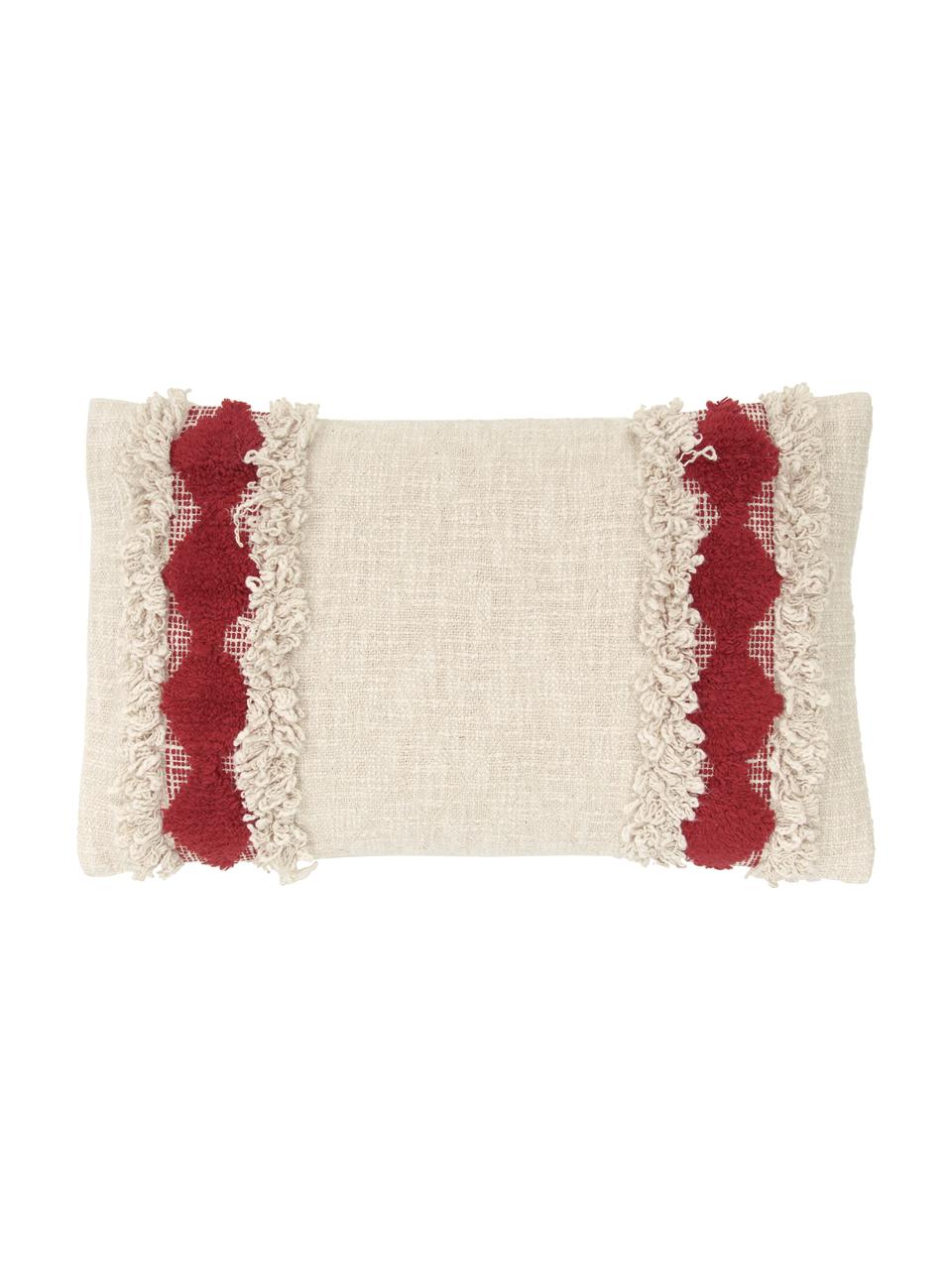 Kissenhülle Yule mit dekorativer Verzierung, 100 % Baumwolle, Beige, Rot, B 30 x L 50 cm
