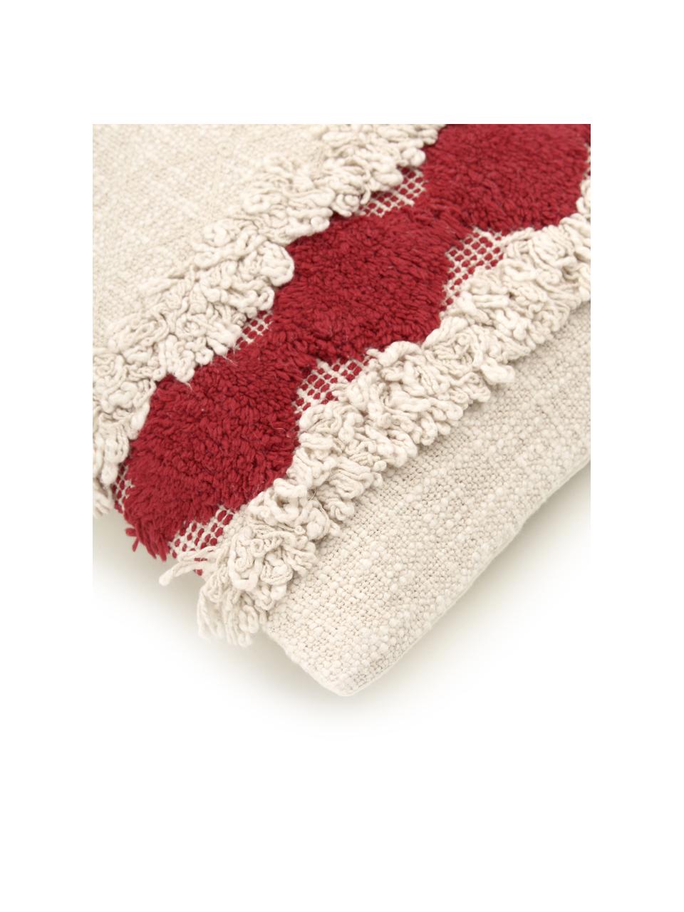 Kissenhülle Yule mit dekorativer Verzierung, 100 % Baumwolle, Beige, Rot, B 30 x L 50 cm