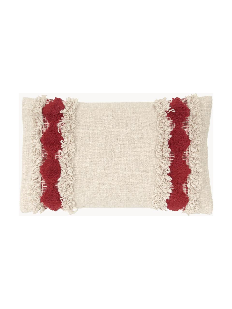 Housse de coussin rectangulaire Yule, 100 % coton, Beige, rouge, larg. 30 x long. 50 cm