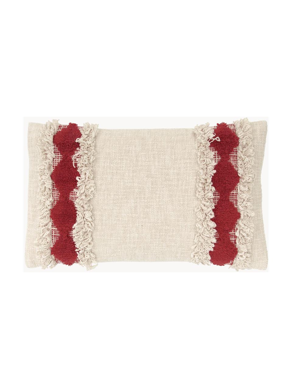 Povlak na polštář s dekorativním zdobením Yule, 100 % bavlna, Béžová, červená, Š 30 cm, D 50 cm