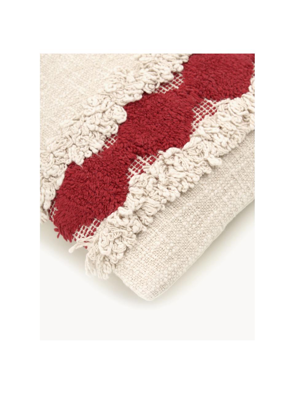 Funda de cojín texturizada Yule, 100% algodón, Beige, rojo, An 30 x L 50 cm