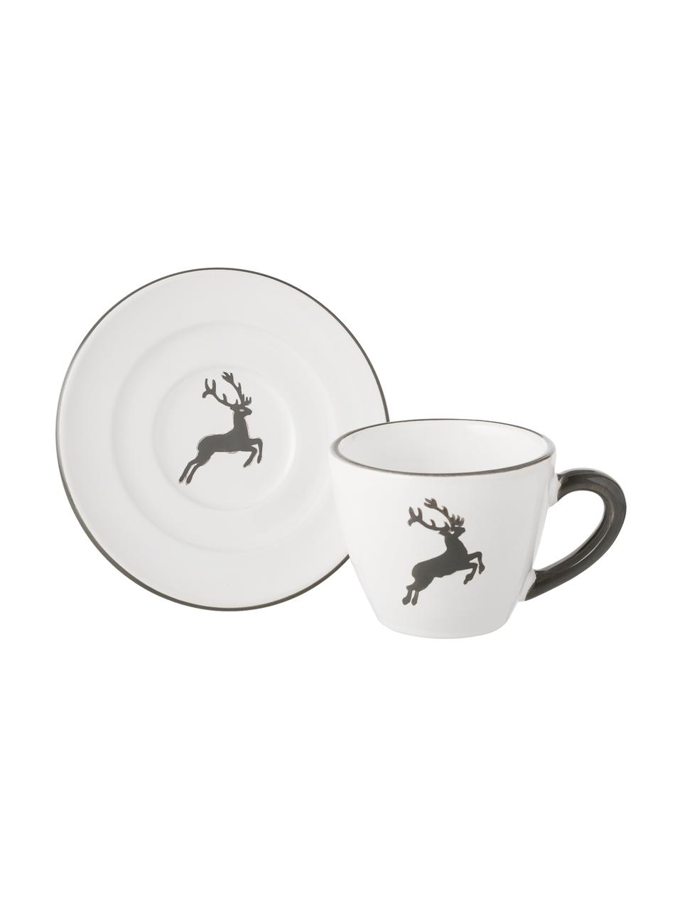 Espressokop en schotel for you Gourmet Grey Deer, 2-delig, Porselein, Fine Bone China, Grijs, wit, 60 ml