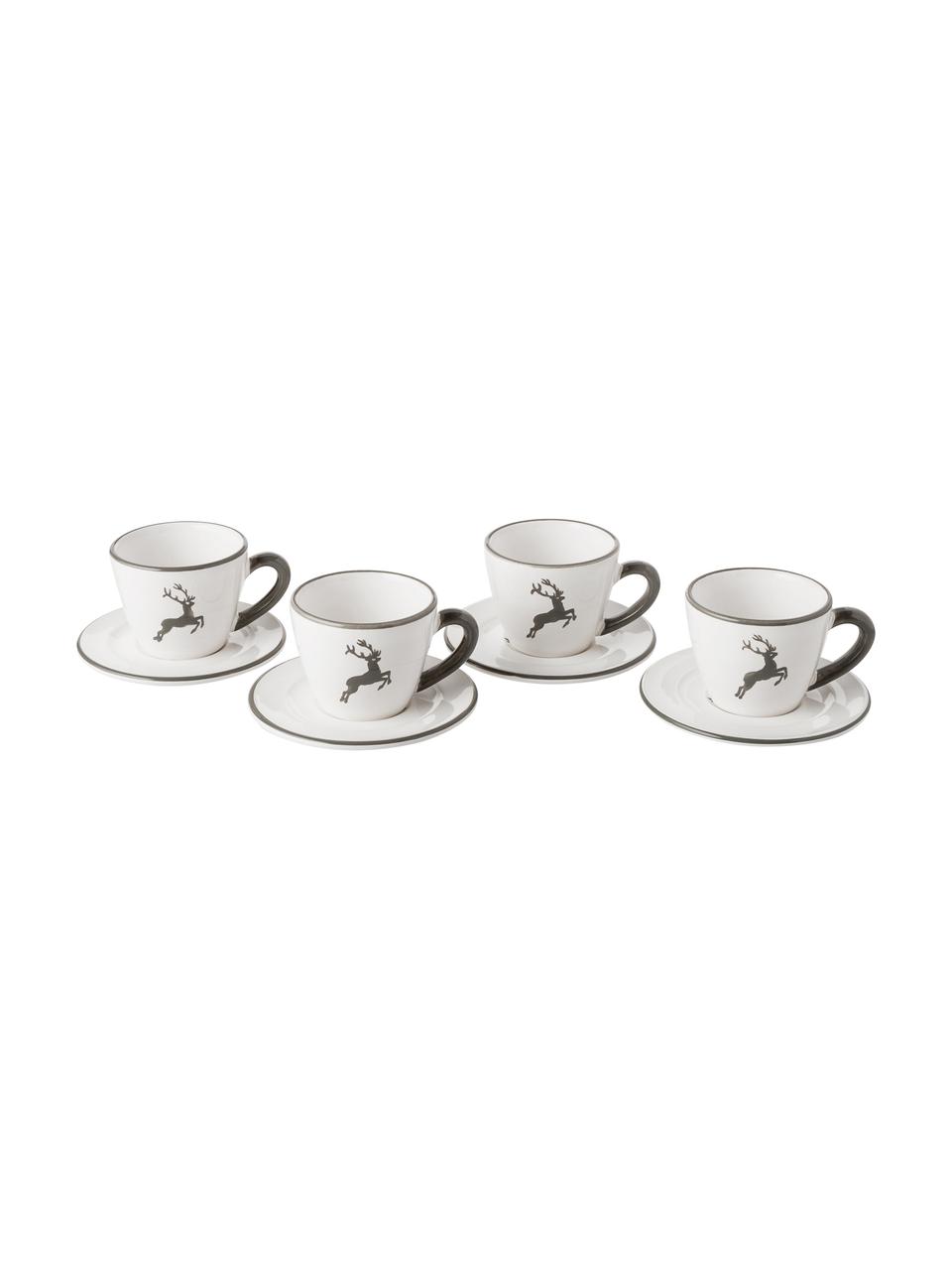 Handbemalte Espressotasse mit Untertasse Gourmet Grauer Hirsch, Keramik, Grau,Weiß, 60 ml