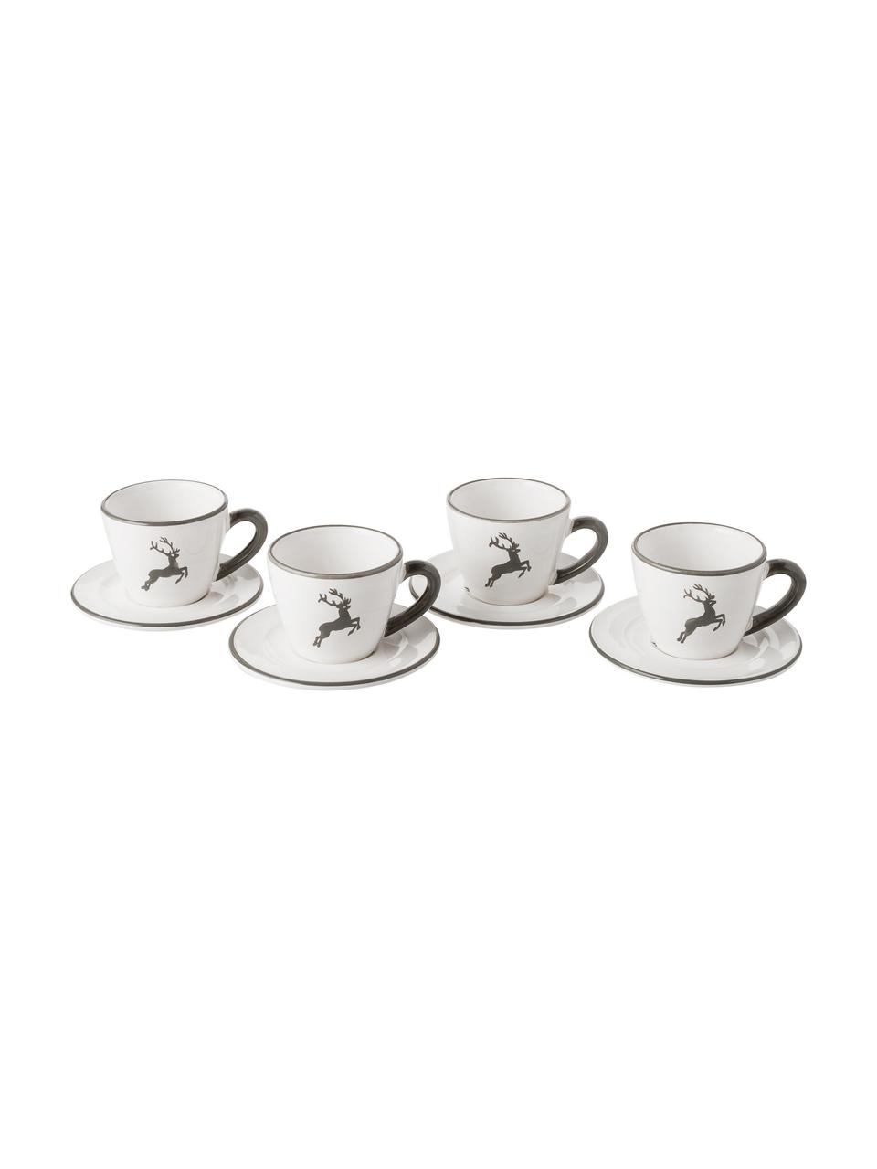 Tasse à espresso avec sous-tasse céramique artisanale Cerf Gris Gourmet, Céramique, Gris, blanc, 60 ml