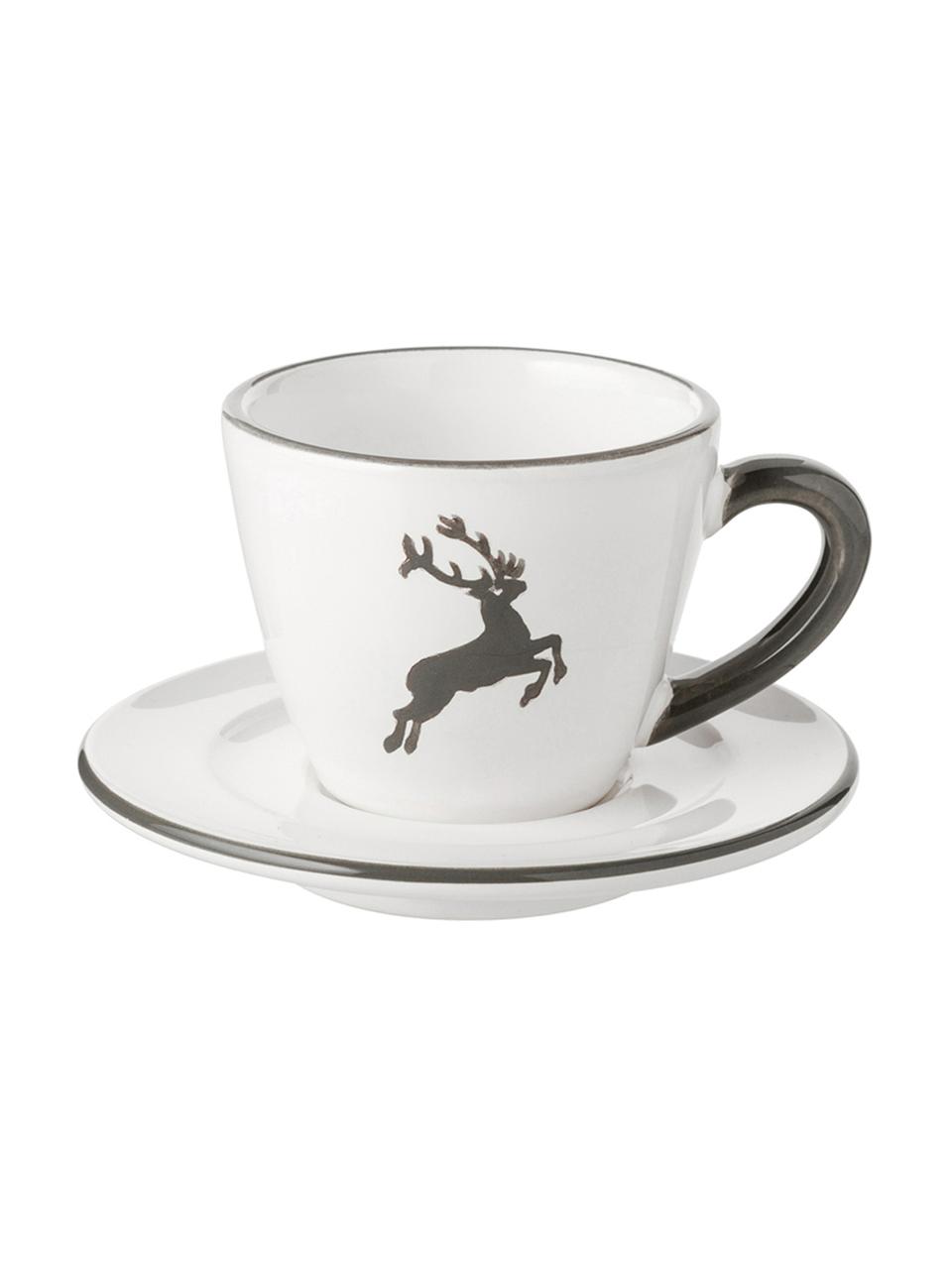 Handbemalte Espressotasse mit Untertasse Gourmet Grauer Hirsch, Keramik, Grau,Weiß, 60 ml