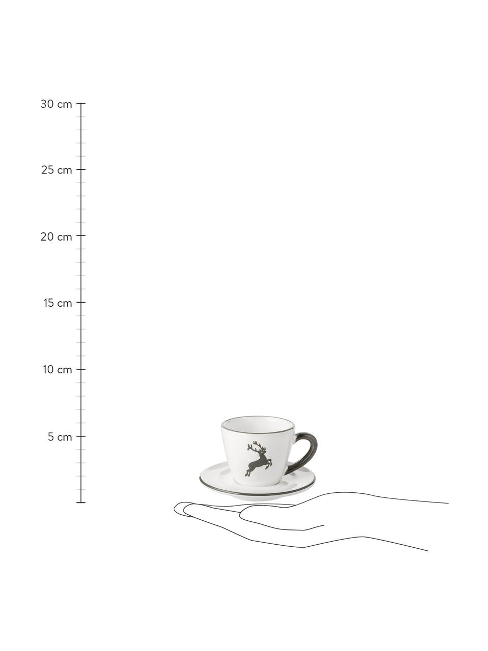 Tasse à espresso avec sous-tasse céramique artisanale Cerf Gris Gourmet, Céramique, Gris, blanc, 60 ml