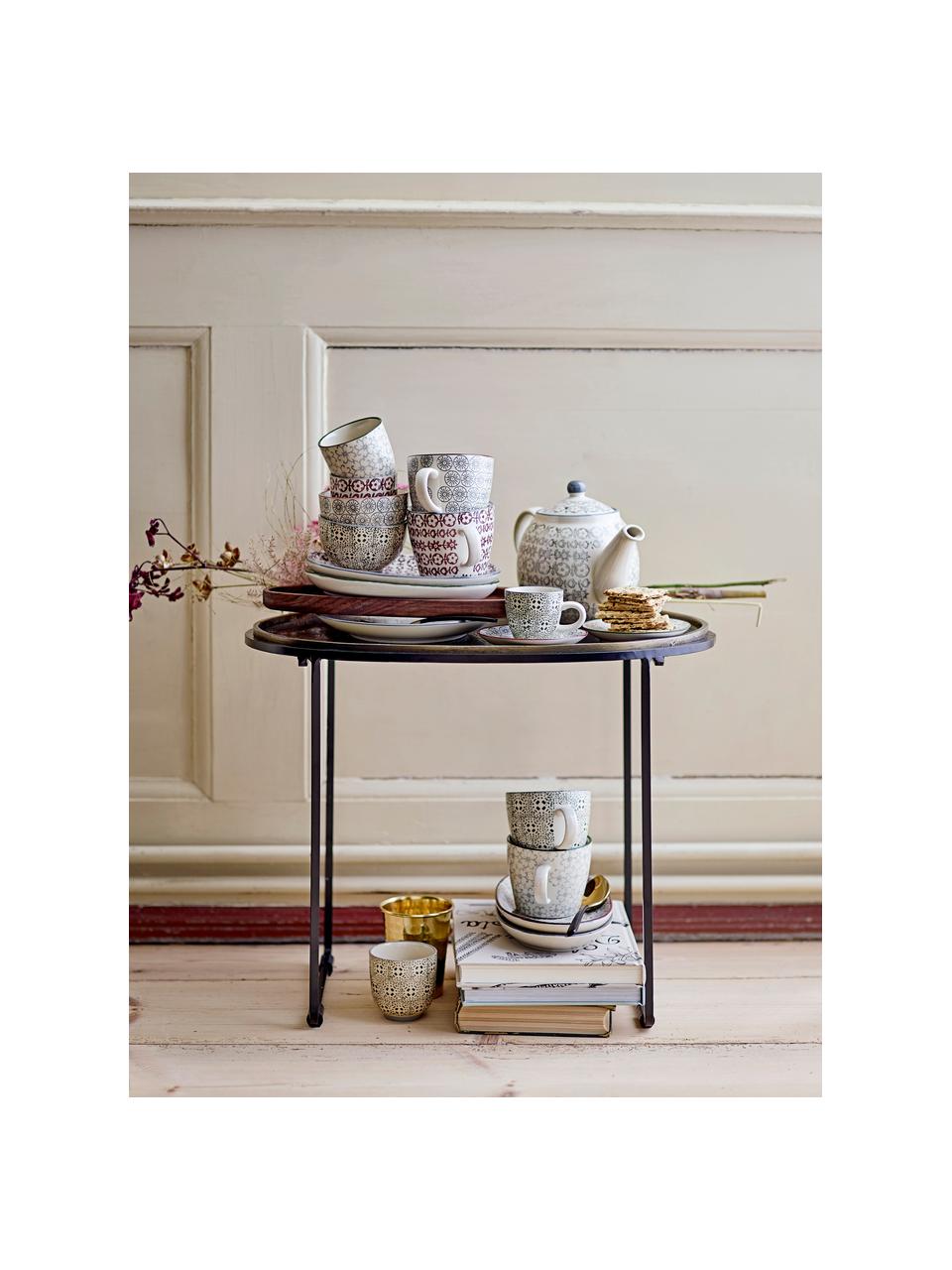 Handbemalte Teekanne Karine mit kleinem Muster, 1.2 L, Steingut, Grau, Cremefarben, Ø 24 x H 16 cm