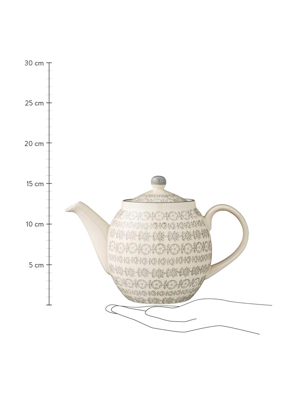 Teiera fatta a mano con piccolo motivo Karine, 1.2 L, Gres, Bianco latteo, grigio, Ø 24 x Alt. 16 cm