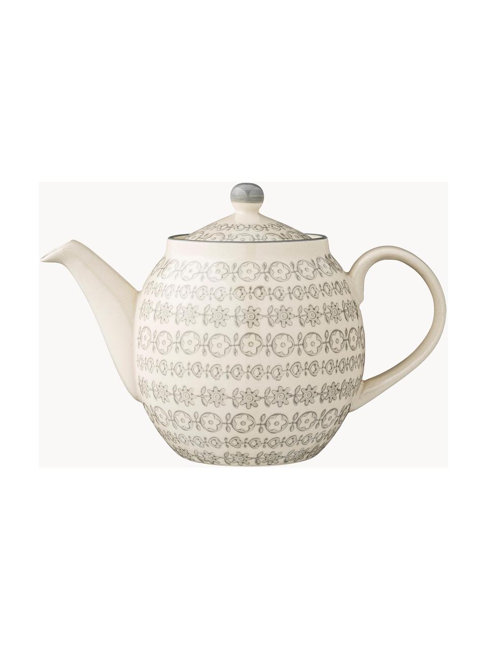 Teiera fatta a mano con piccolo motivo Karine, 1.2 L, Gres, Bianco latteo, grigio, 1.2 L