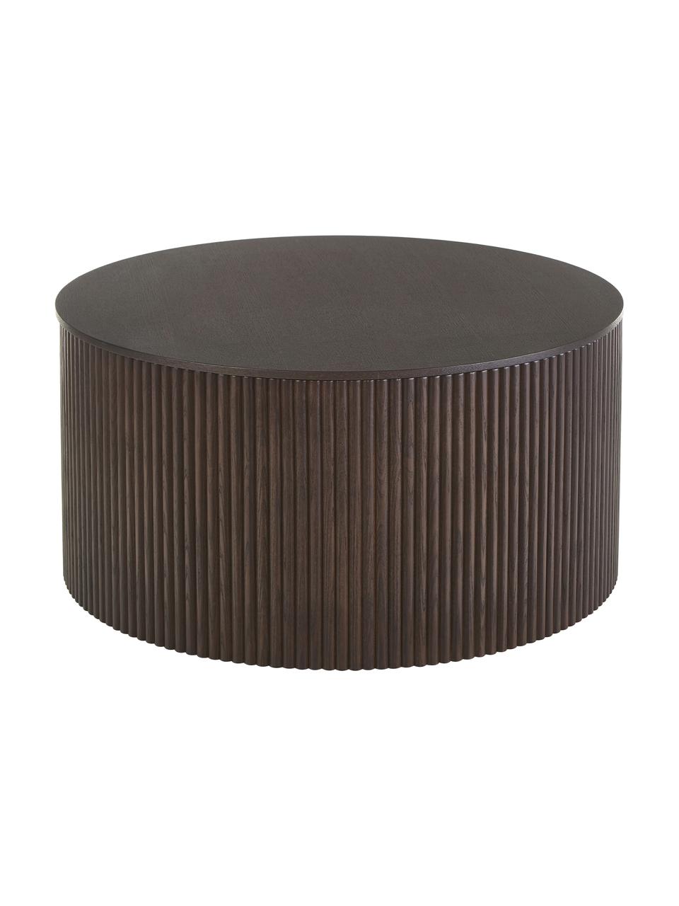 Table basse ronde avec rangement Nele, MDF (panneau en fibres de bois à densité moyenne) avec placage en frêne, Bois foncé, Ø 70 x haut. 36 cm