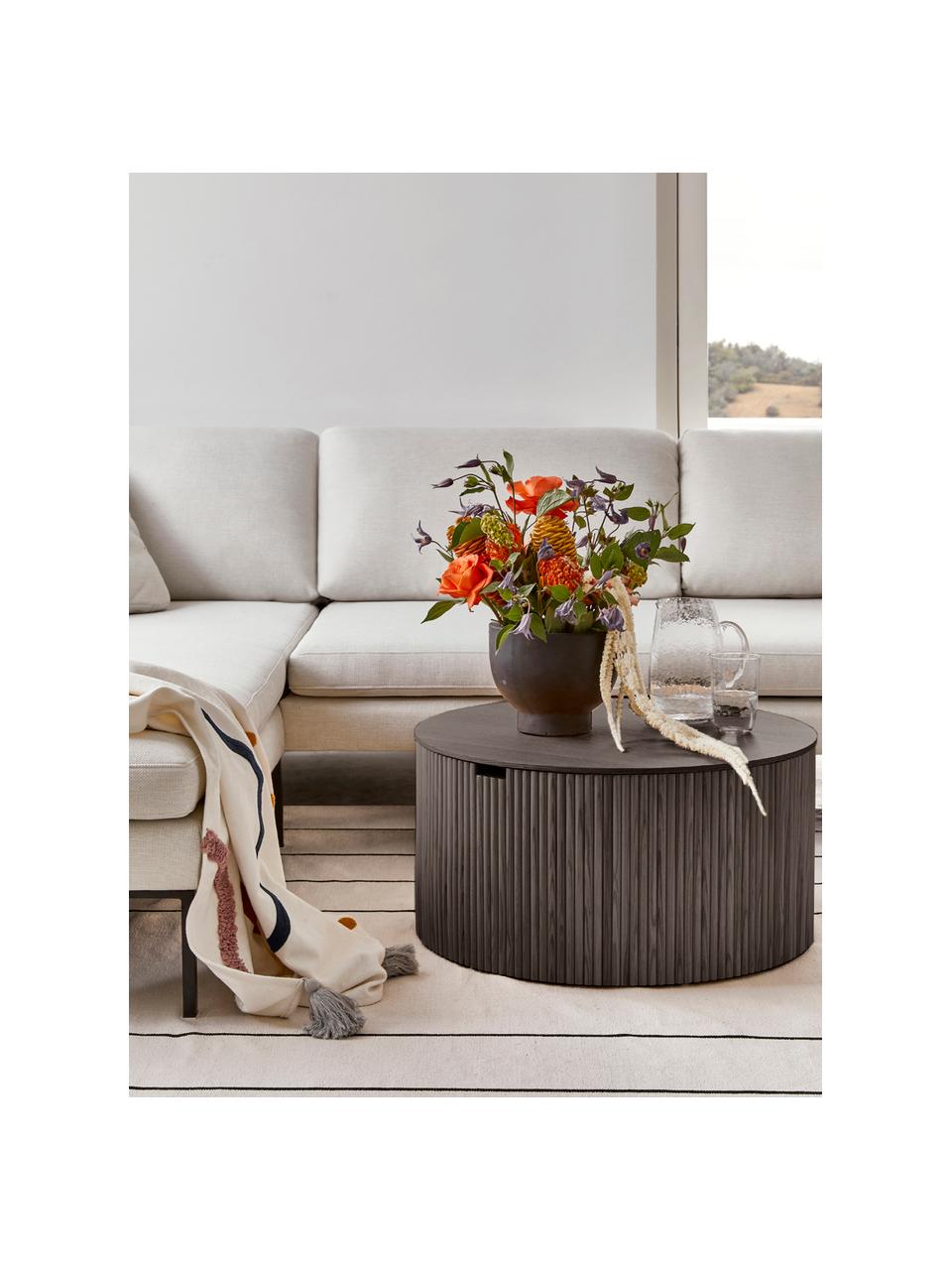 Runder Holz-Couchtisch Nele, Mitteldichte Holzfaserplatte (MDF) mit Eschenholzfurnier, Schwarz, Ø 70 cm