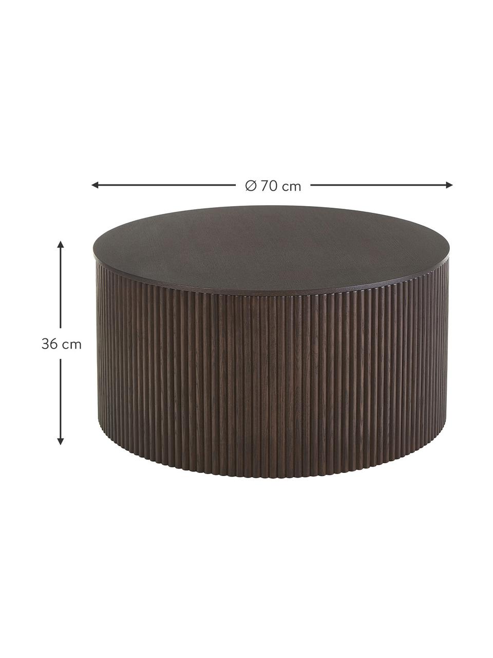 Table basse ronde avec rangement Nele, MDF (panneau en fibres de bois à densité moyenne) avec placage en frêne, Bois foncé, Ø 70 x haut. 36 cm