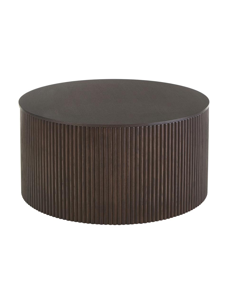 Table basse ronde avec rangement Nele, MDF (panneau en fibres de bois à densité moyenne) avec placage en frêne, Noir, Ø 70 cm