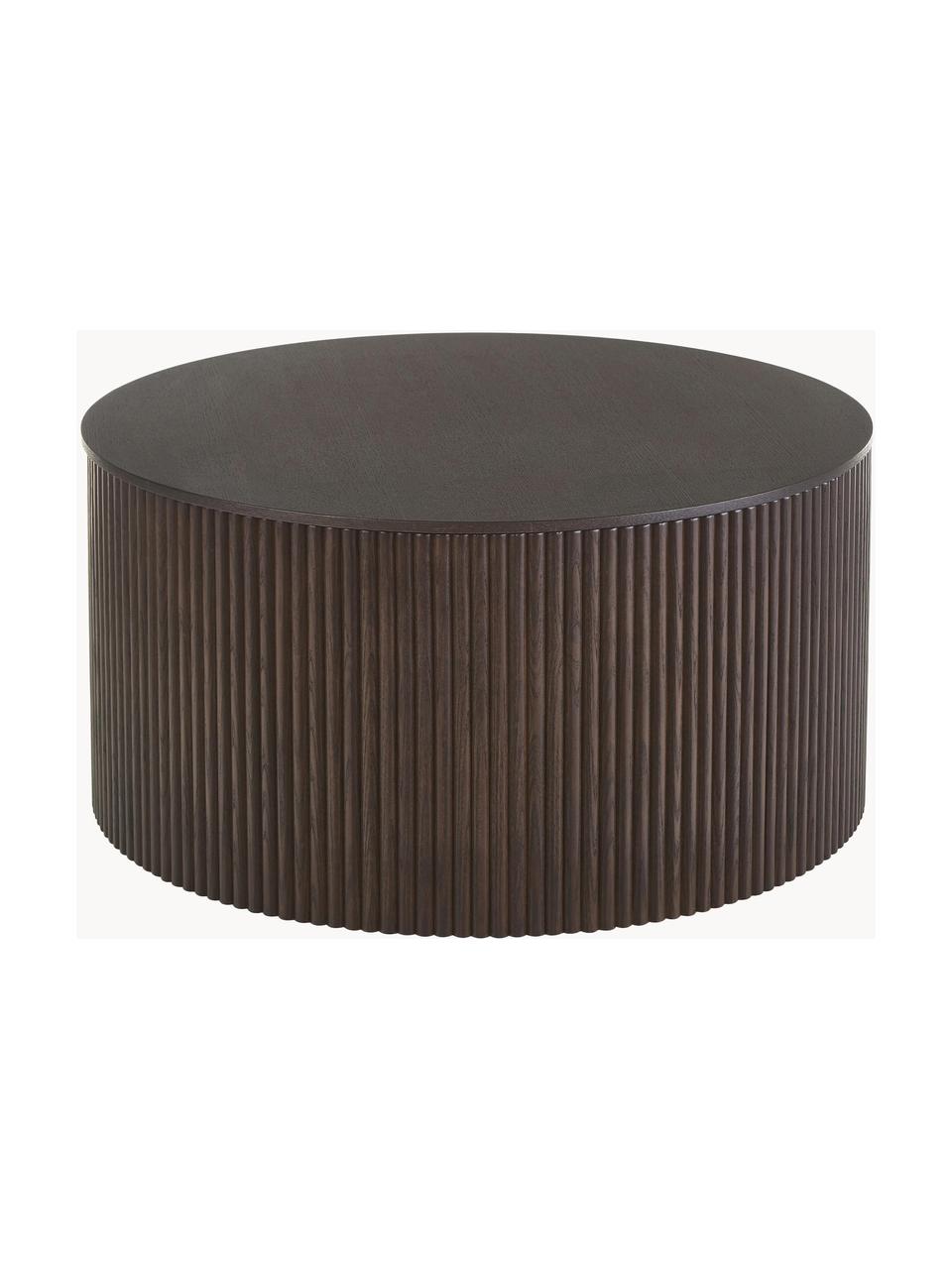Table basse ronde avec rangement Nele, MDF avec placage en frêne, Brun foncé, Ø 70 cm