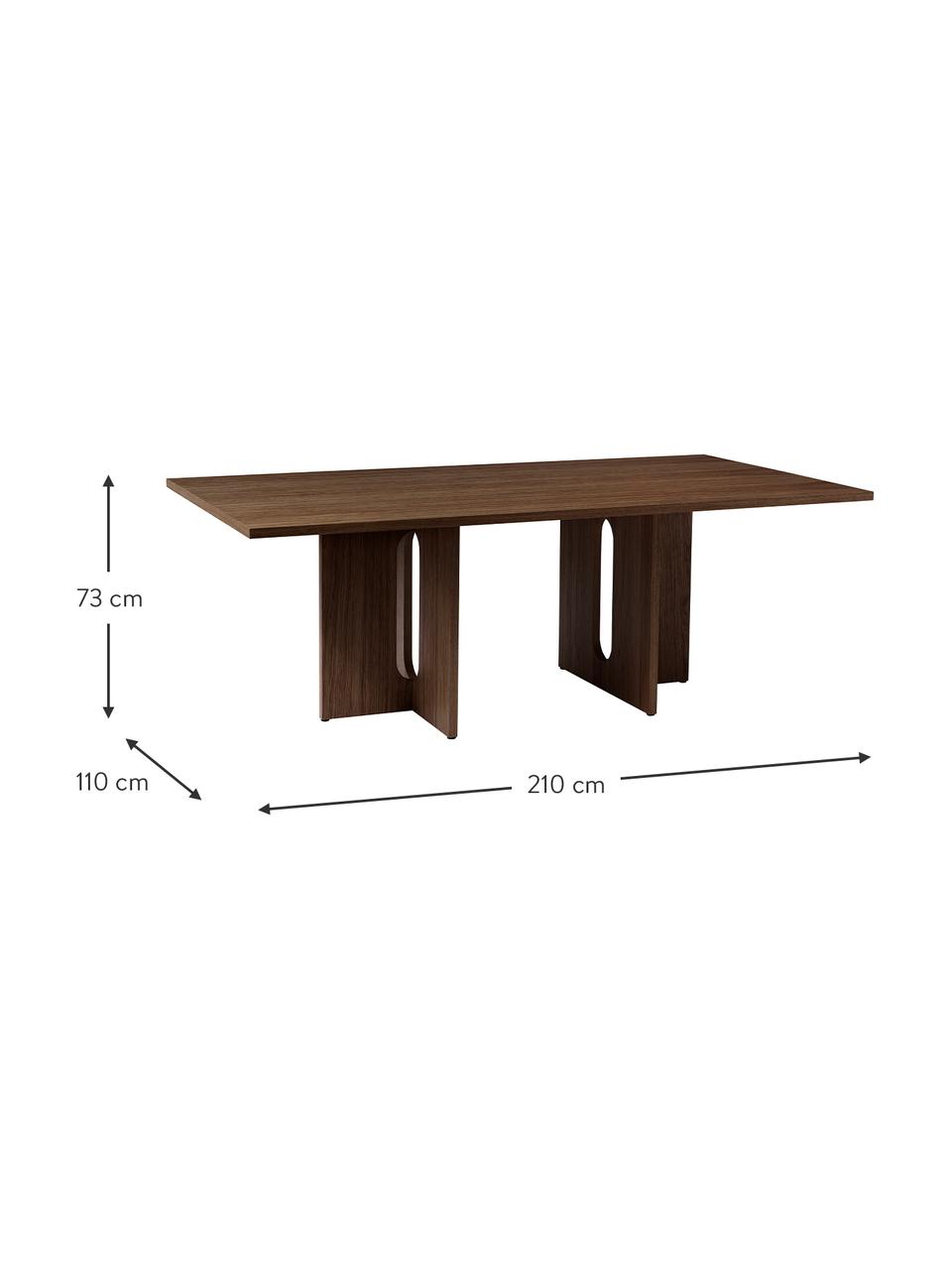 Jídelní stůl s tmavou dubovou dýhou Androgyne, MDF deska (dřevovláknitá deska střední hustoty) s dubovou dýhou, Dřevo, mořené na tmavo, Š 210 cm, H 110 cm