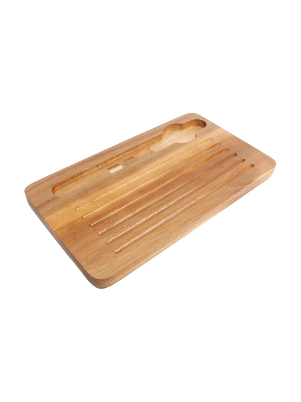 Komplet chlebaka Hudson, 3 elem., Drewno akacjowe, tworzywo sztuczne (ABS), stal nierdzewna, drewno naturalne, Czarny, drewno akacjowe, odcienie srebrnego, S 27 x W 19 cm