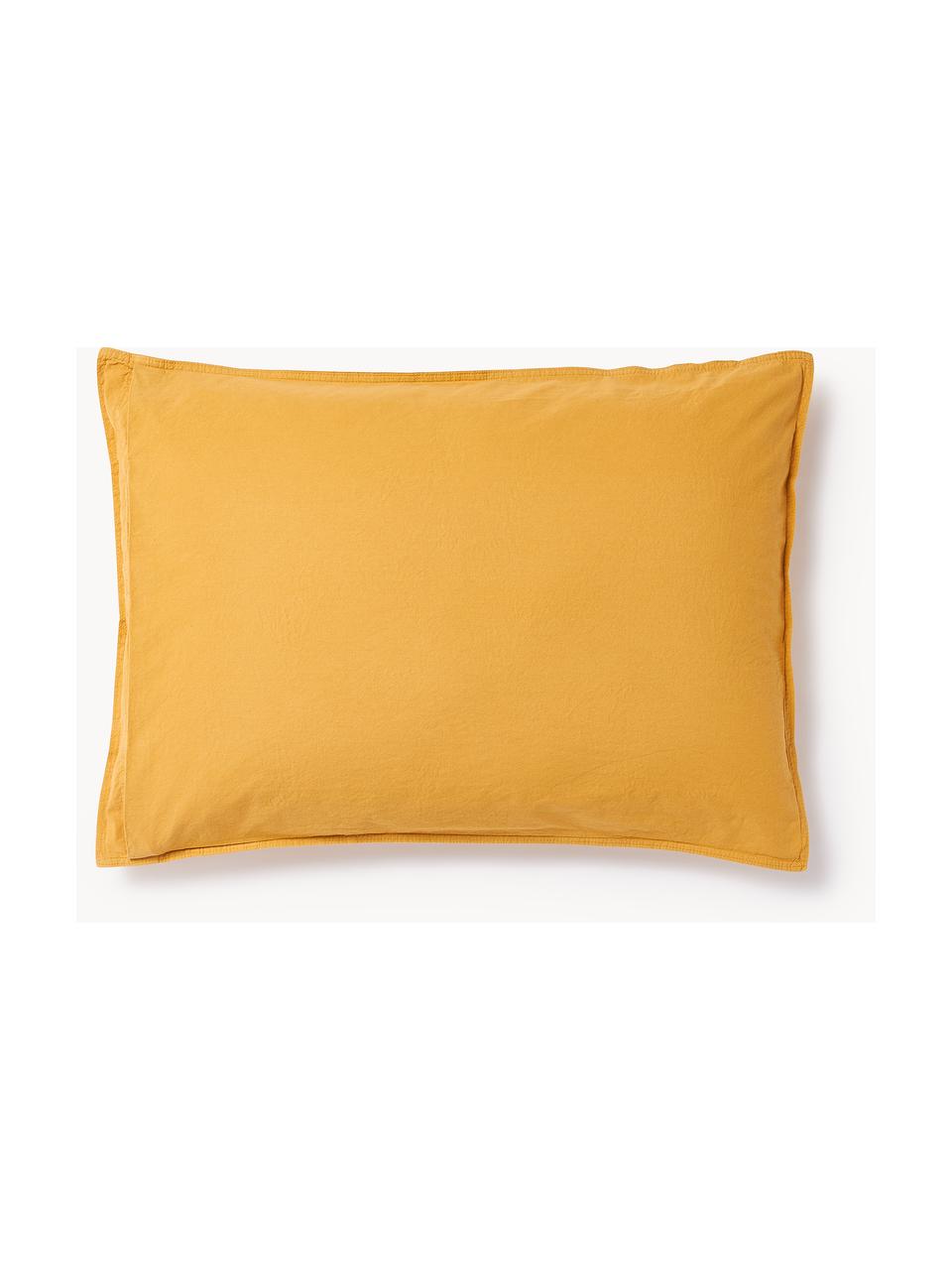 Funda de almohada de percal lavado Debbie, Amarillo mostaza, An 45 x L 110 cm