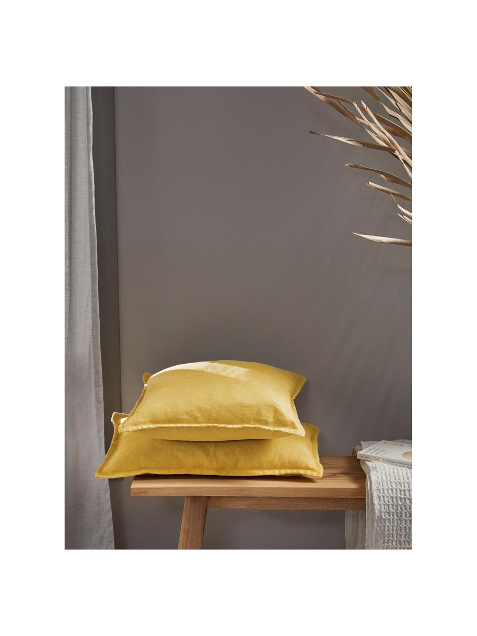 Poszewka na poduszkę z lnu Lanya, 100% len, Żółty, S 50 x D 50 cm