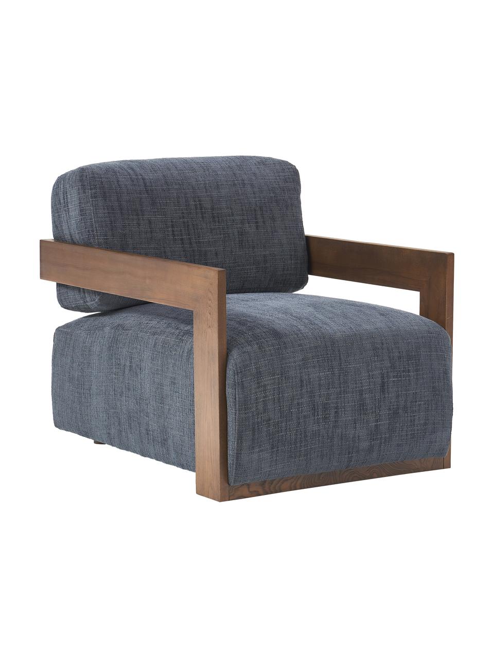 Poltroncina Cooper, Rivestimento: 97% poliestere, 3% lino I, Struttura: legno di frassino massicc, Gambe: legno di quercia, Tessuto blu scuro, Larg. 71 x Prof. 98 cm
