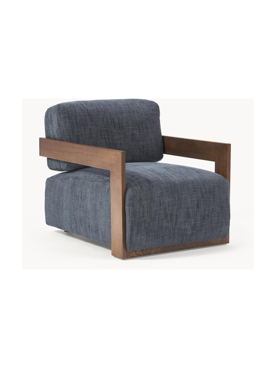 Sillón Cooper, Estructura: madera maciza de fresno, , Patas: madera de roble, Tejido azul oscuro, An 71 x F 98 cm