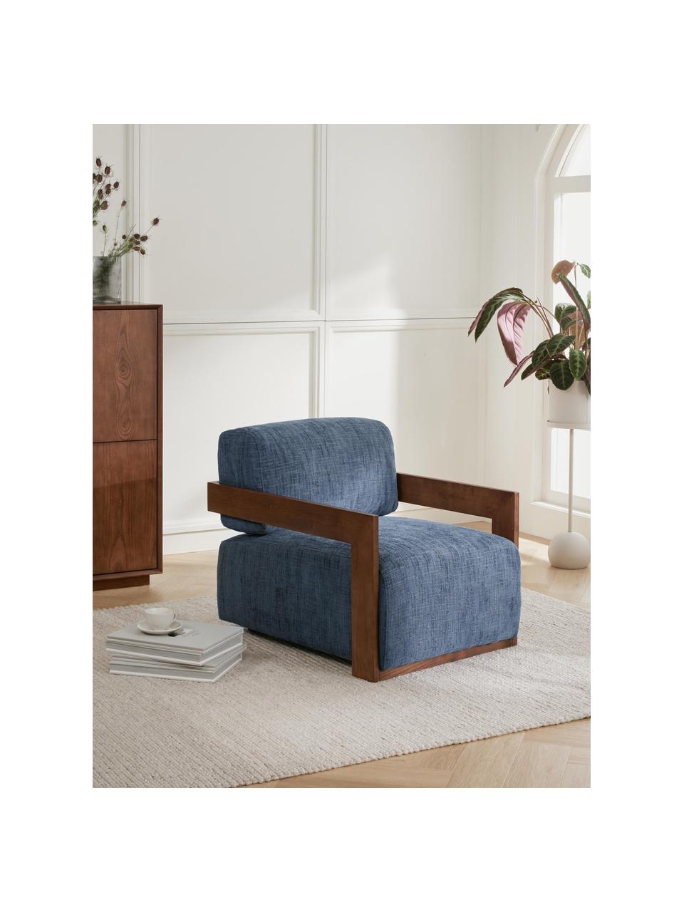 Fauteuil lounge Cooper, Tissu bleu foncé, larg. 71 x prof. 98 cm