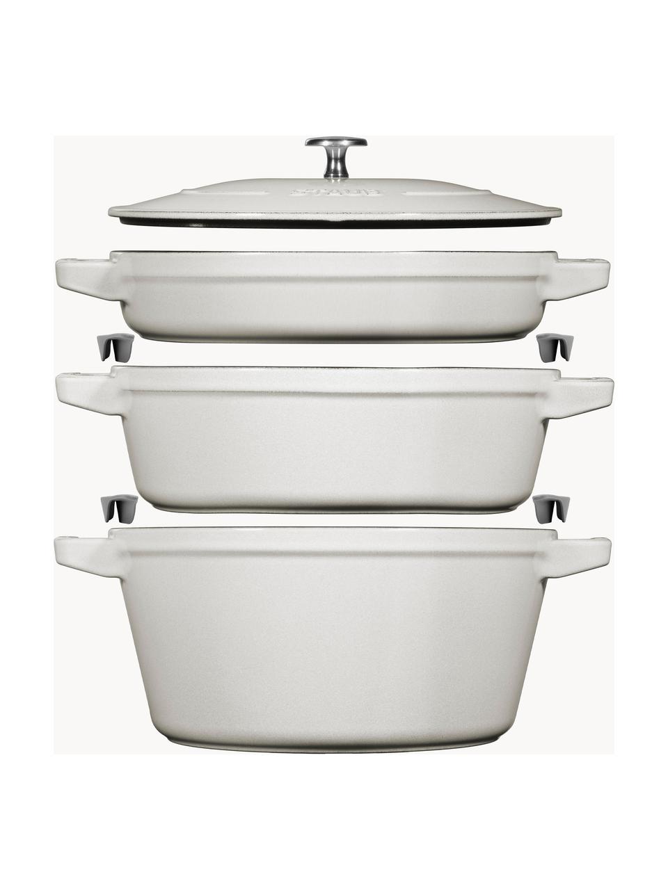 Set de casseroles en fonte La Cocotte, 3 élém., Fonte, émaillée, Blanc cassé, haute brillance, Lot de tailles variées