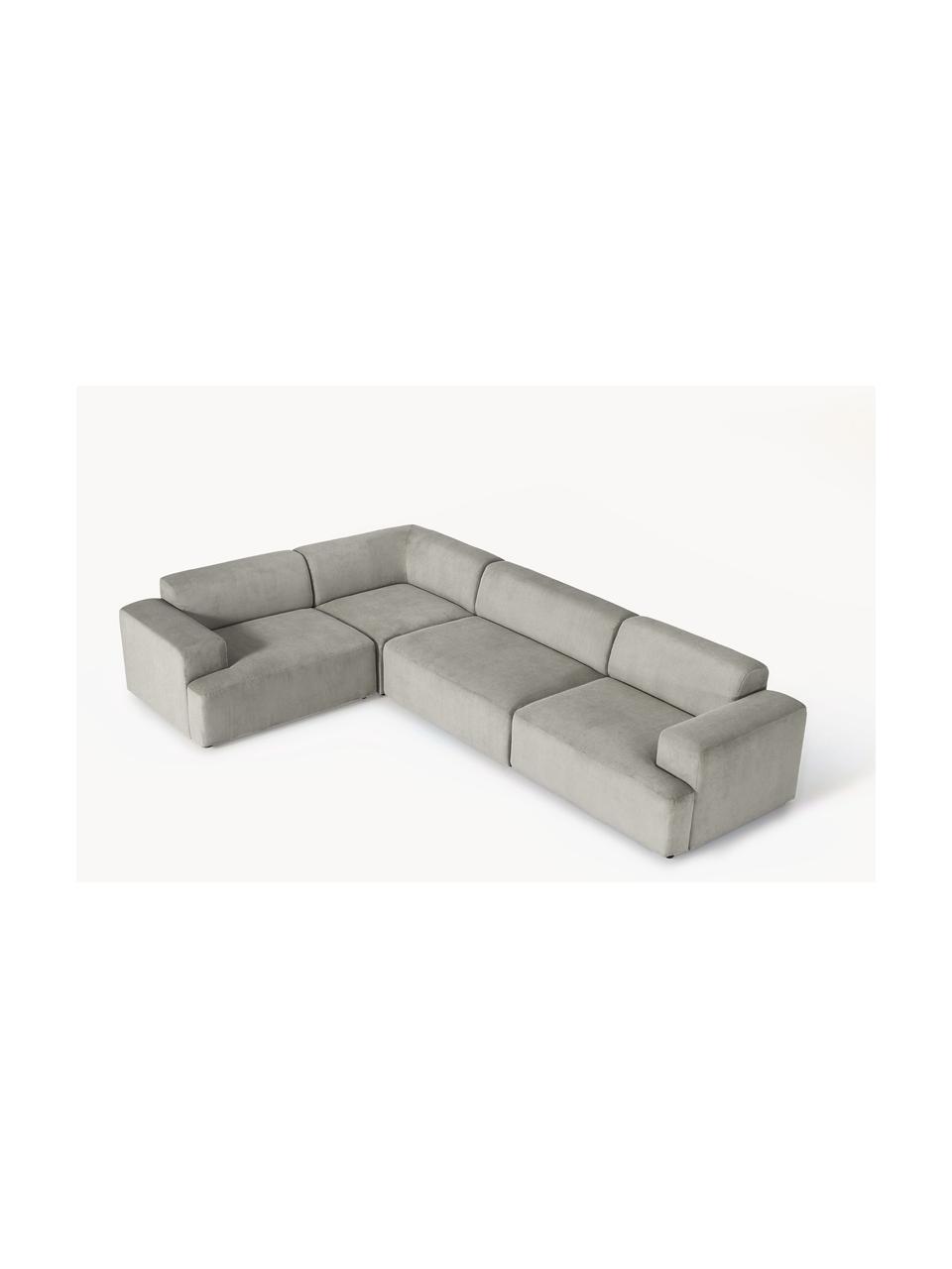 Großes Ecksofa Melva (4-Sitzer) aus Cord, Bezug: Cord (92 % Polyester, 8 %, Gestell: Massives Kiefernholz, Spe, Füße: Kunststoff Dieses Produkt, Cord Grau, B 339 x T 220 cm, Eckteil links