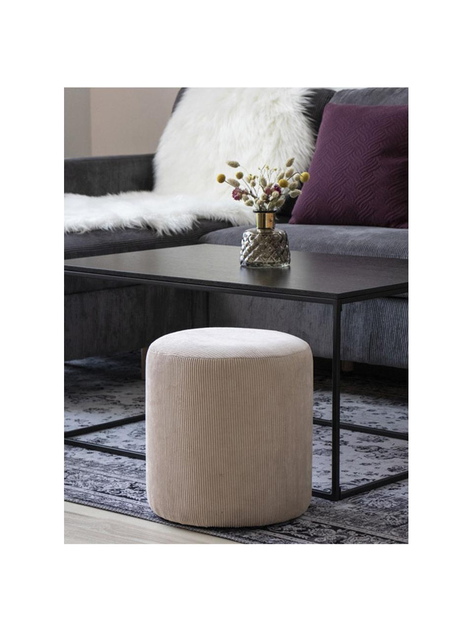 Pouf in velluto a coste Ejby, Rivestimento: velluto a coste, Struttura: compensato, legno di pino, Color crema, Ø 34 x Alt. 36 cm